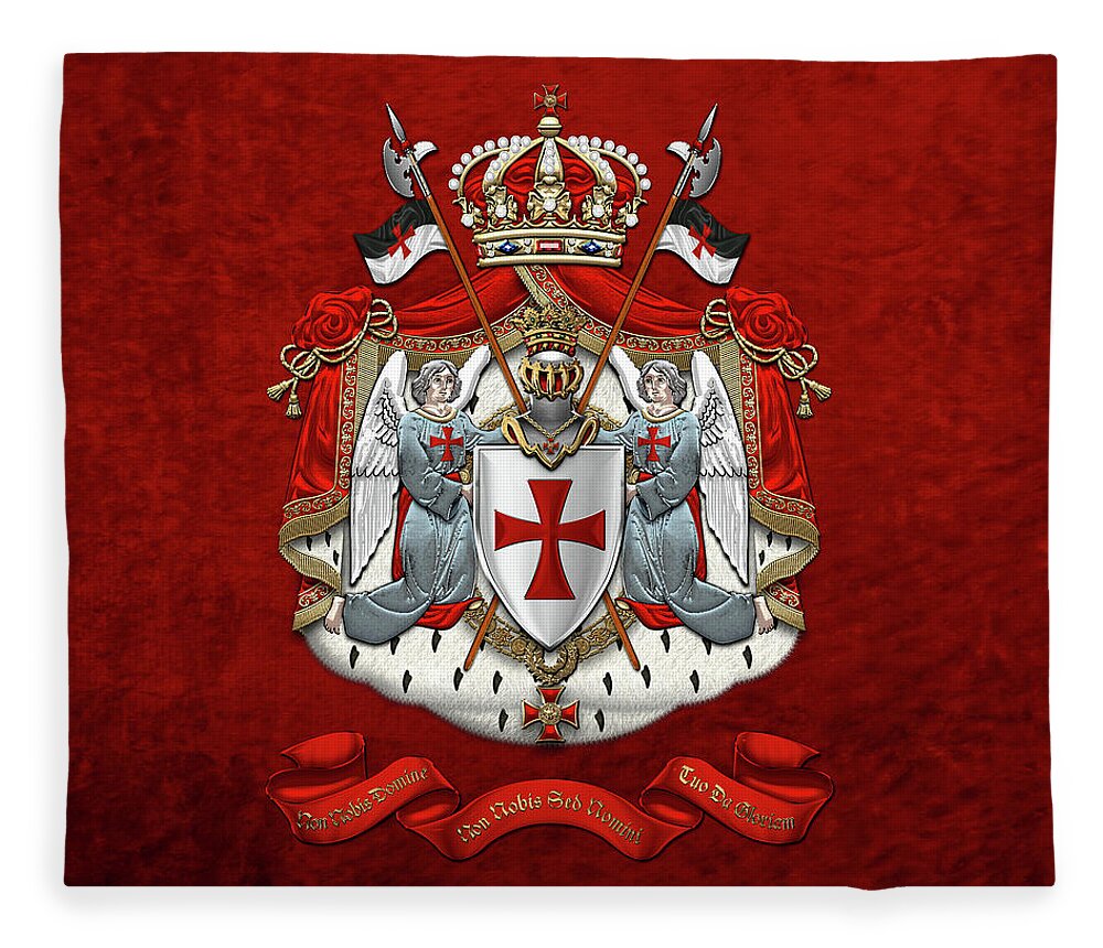 'ancient Brotherhoods' Collection By Serge Averbukh Fleece Blanket featuring the digital art Knights Templar - Coat of Arms over Red Velvet by Serge Averbukh