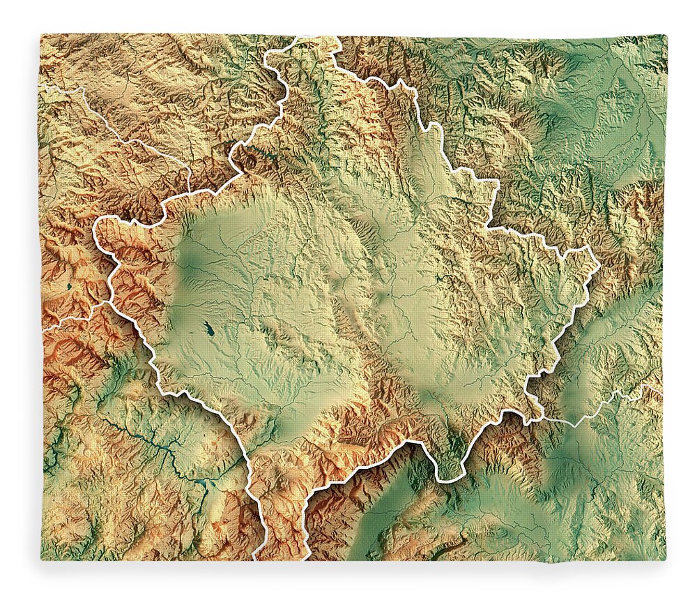 Kosovo Country 3D Render Topographic Map Border Fleece Blanket for Sale ...