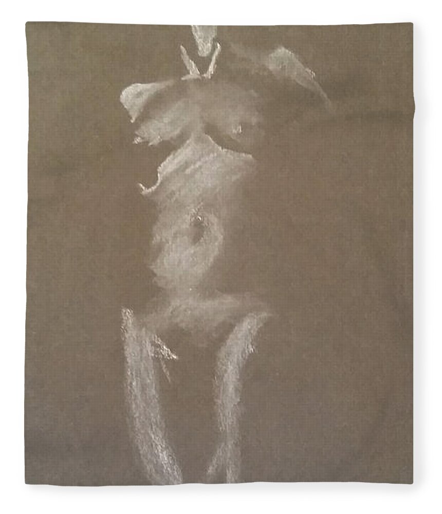 Figure Drawing Fleece Blanket featuring the drawing Kroki 2015 06 18_6 Figure Drawing White Chalk by Marica Ohlsson