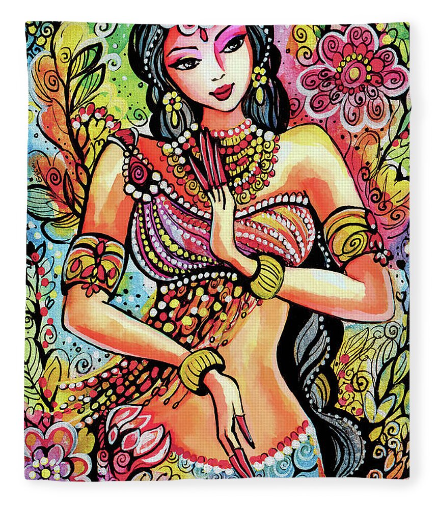 Indian Goddess Fleece Blanket featuring the painting Kuan Yin by Eva Campbell