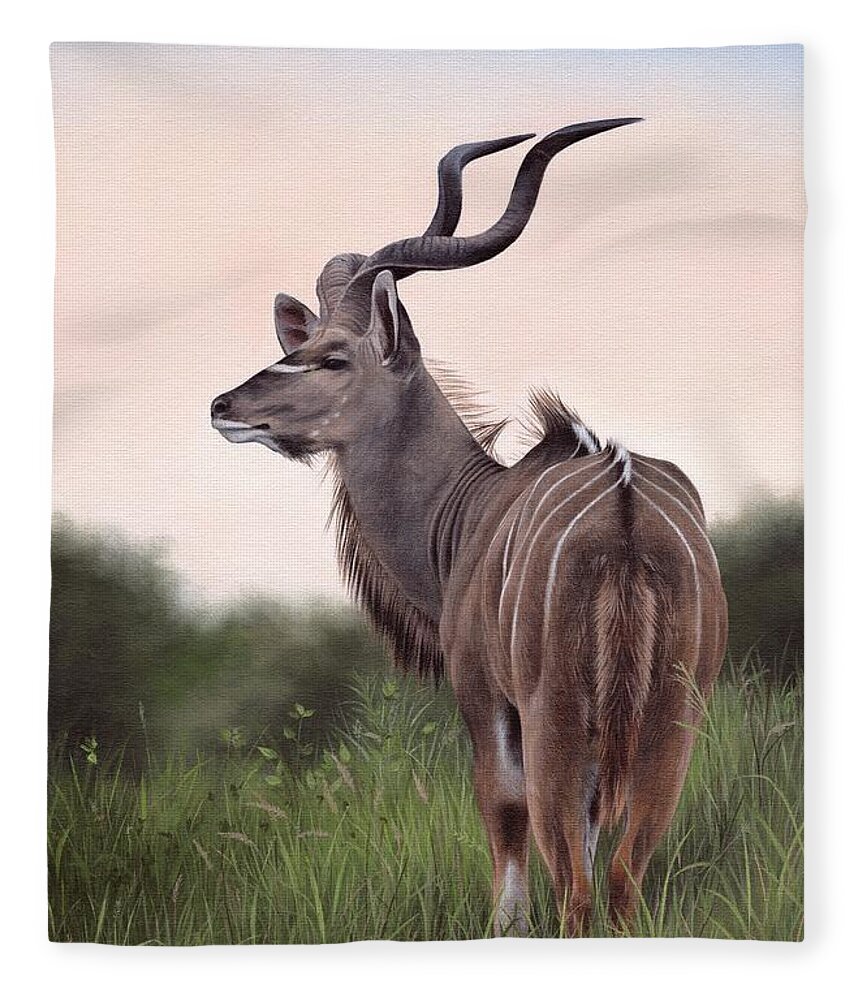 Kudu Fleece Blanket featuring the painting Kudu by Rachel Stribbling