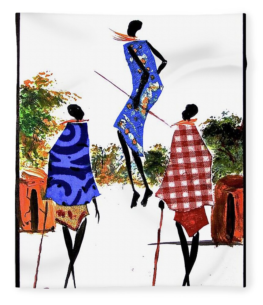 African Artists Fleece Blanket featuring the painting L-189 by Albert Lizah