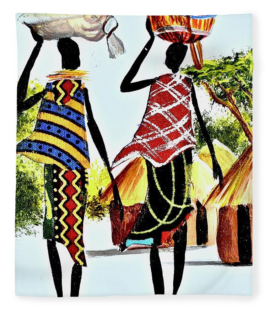 African Artists Fleece Blanket featuring the painting L-235 by Albert Lizah