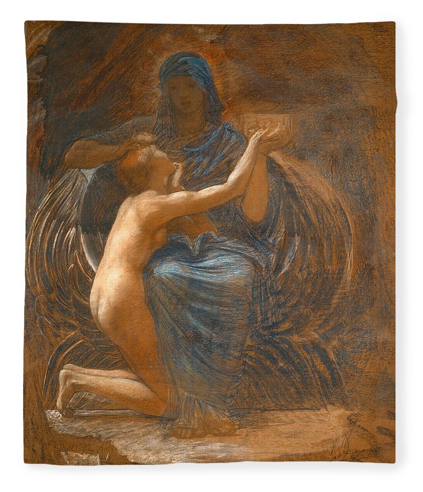 William Blake Richmond Fleece Blanket featuring the drawing La Vierge Consolatrice by William Blake Richmond