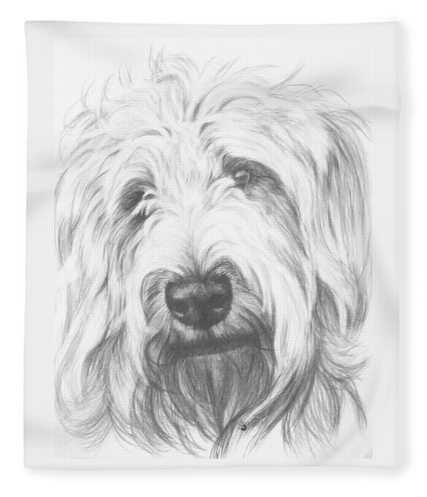 Designer Dog Fleece Blanket featuring the drawing Labradoodle by Barbara Keith