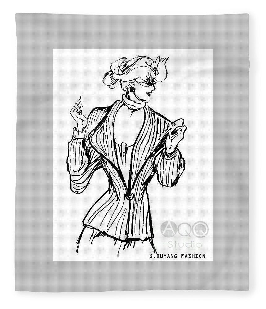 Fashion Illustration Fleece Blanket featuring the painting Lady in Fashion Coat by Leslie Ouyang