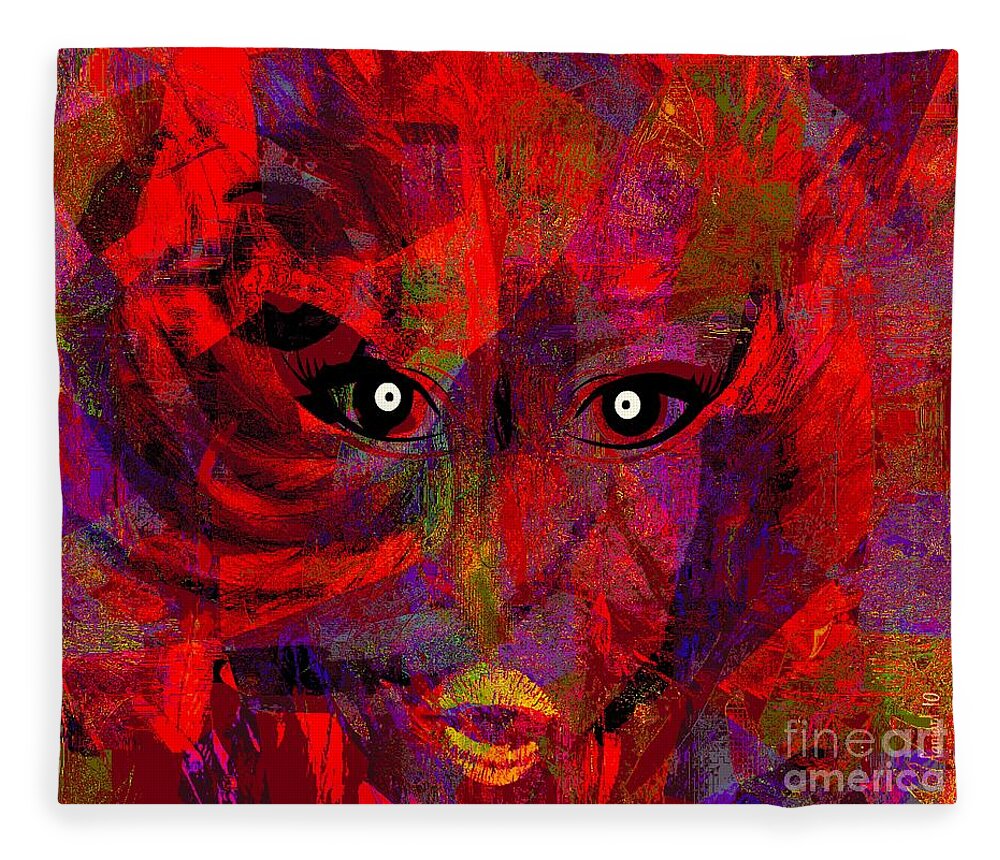Fania Simon Fleece Blanket featuring the mixed media Lady in Red by Fania Simon