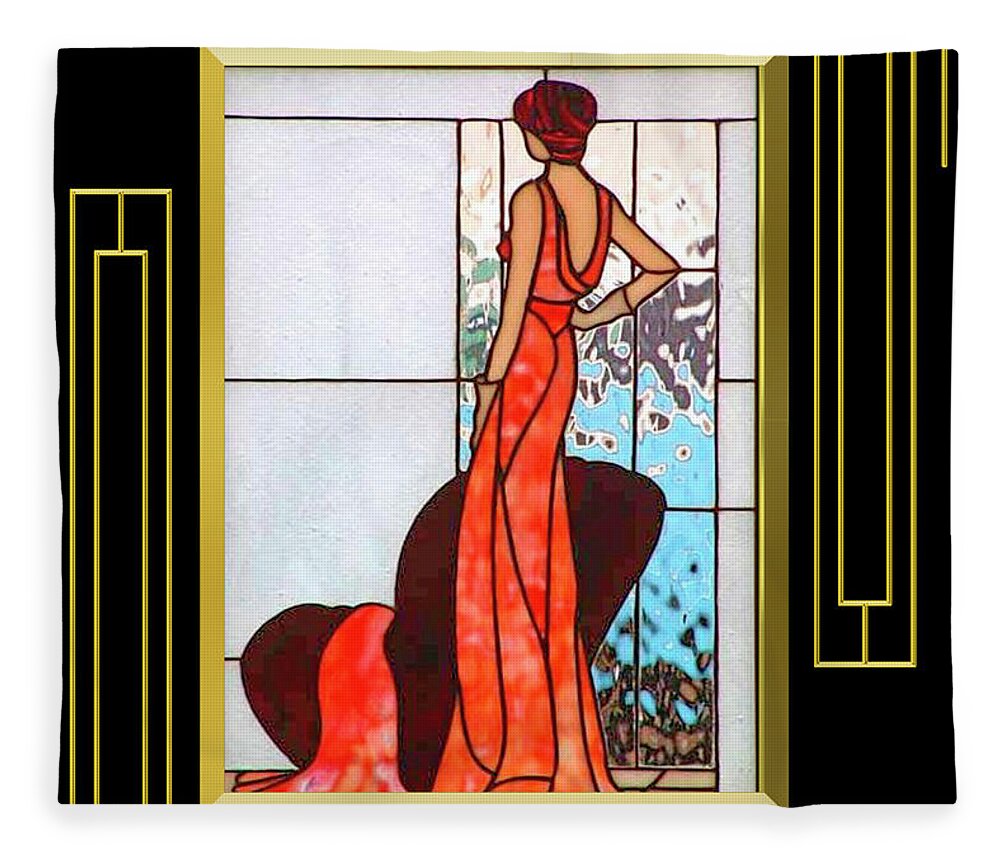 Art Deco Fleece Blanket featuring the digital art Lady in Red - Frame 5 by Chuck Staley