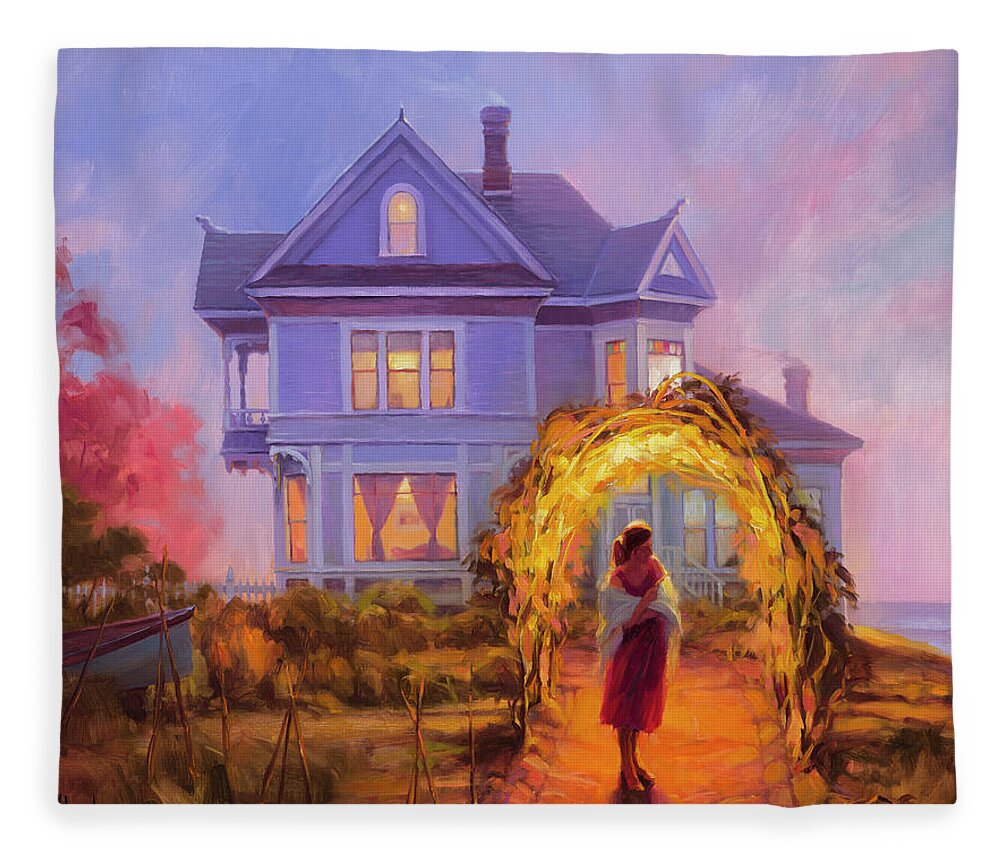 Woman Fleece Blanket featuring the painting Lady in Waiting by Steve Henderson