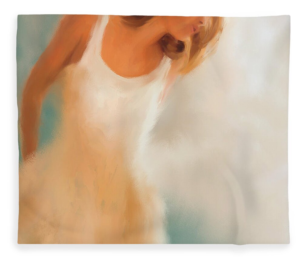 Woman Fleece Blanket featuring the painting Lady in White by Colleen Taylor