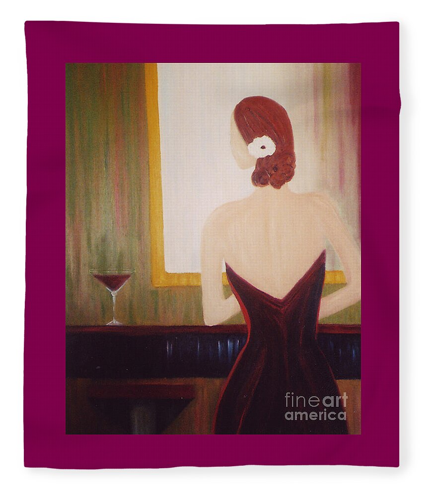 Martini Fleece Blanket featuring the painting Lady Sadie by Artist Linda Marie
