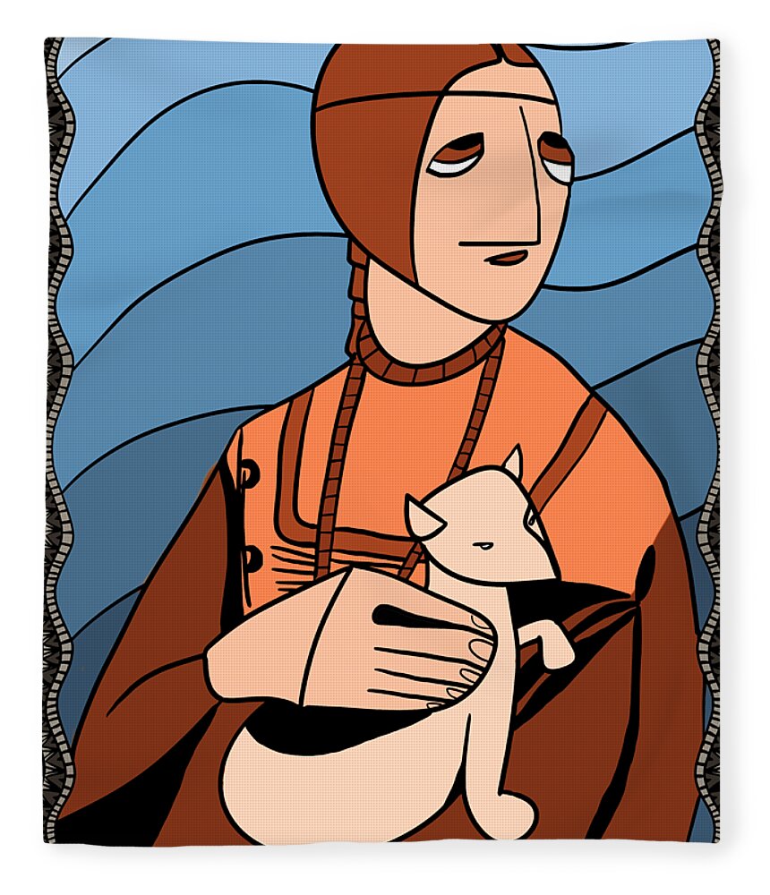 Lady Fleece Blanket featuring the digital art Lady with an Ermine by Piotr by Piotr Dulski