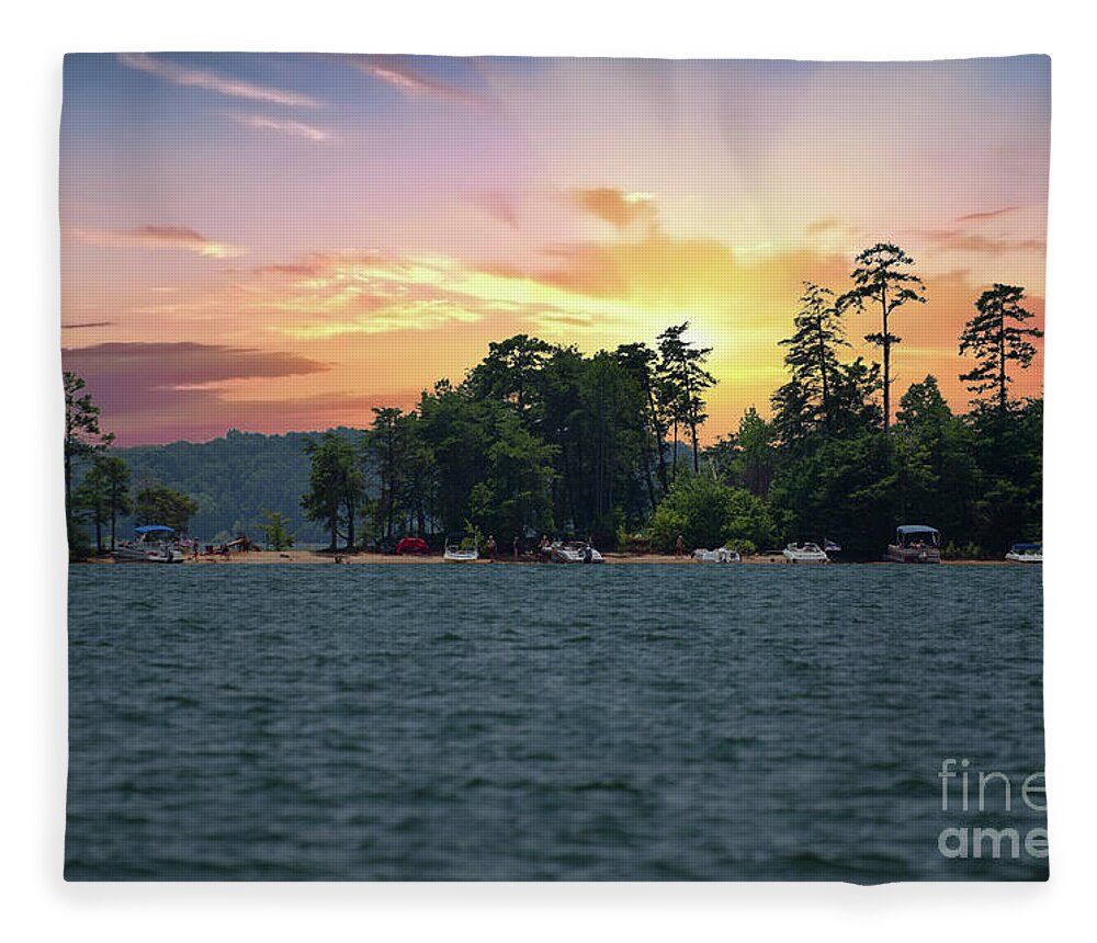 Sunrise Fleece Blanket featuring the photograph Lake Hartwell Sunrise in Anderson SC by Dale Powell