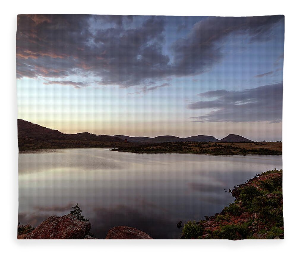 Wichita Mountains Fleece Blanket featuring the photograph Lake in the Wichita Mountains by Todd Aaron