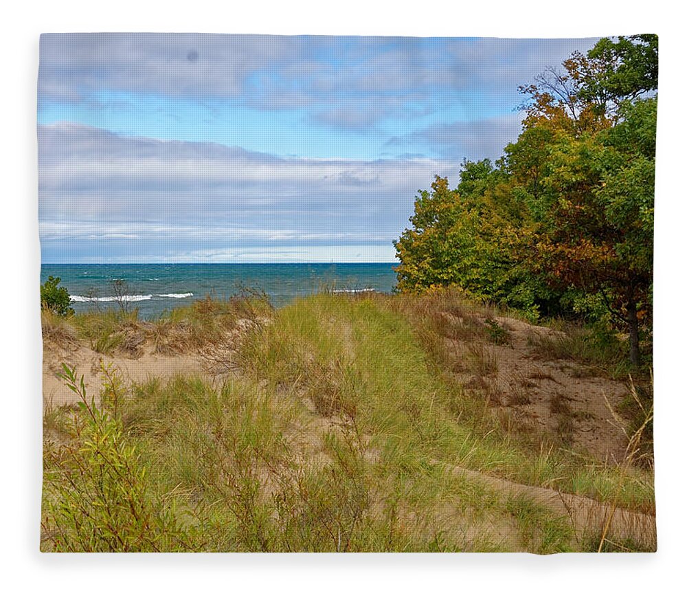 Great Lakes Fleece Blanket featuring the photograph Lake Michigan Shore by Peter Ponzio