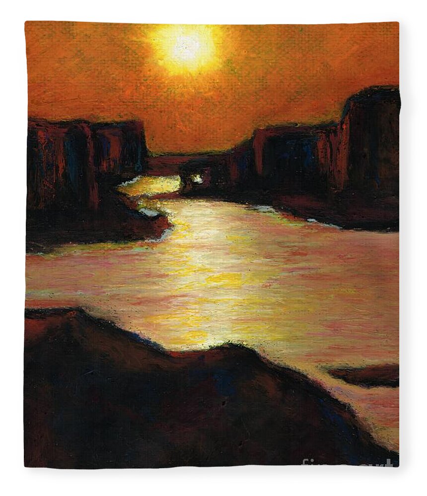 Lake Powell Fleece Blanket featuring the painting Lake Powell At Sunset by Frances Marino