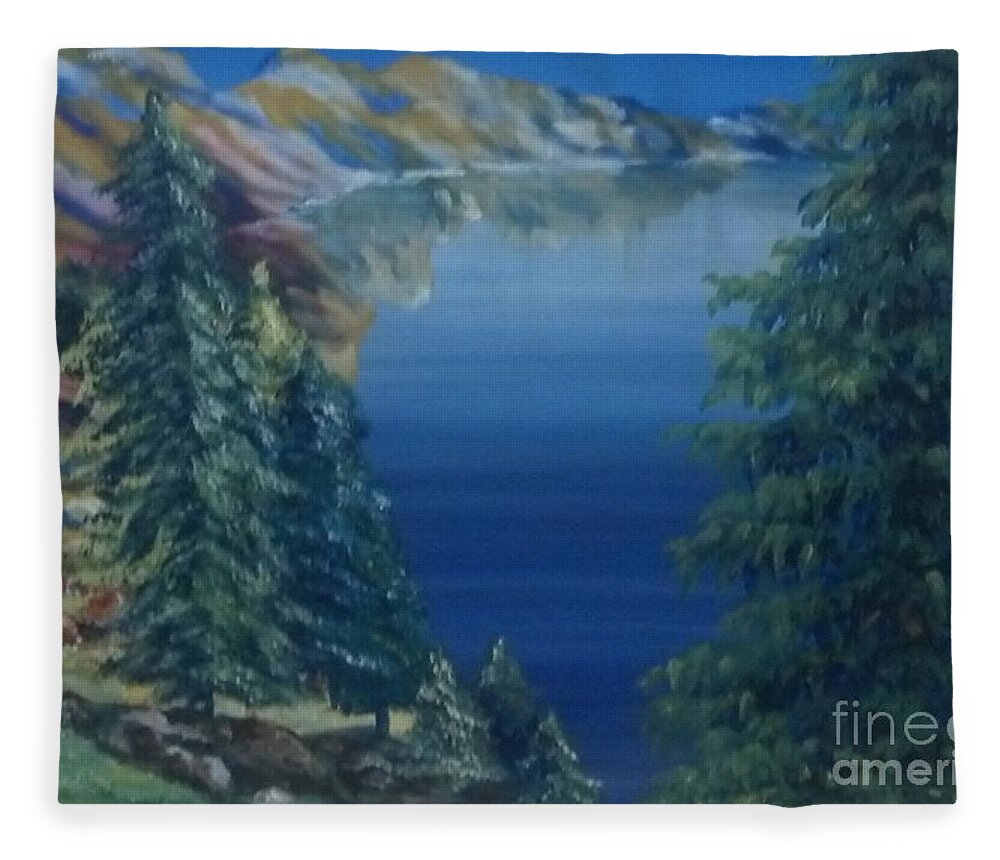 Lake Fleece Blanket featuring the painting Lake by Saundra Johnson