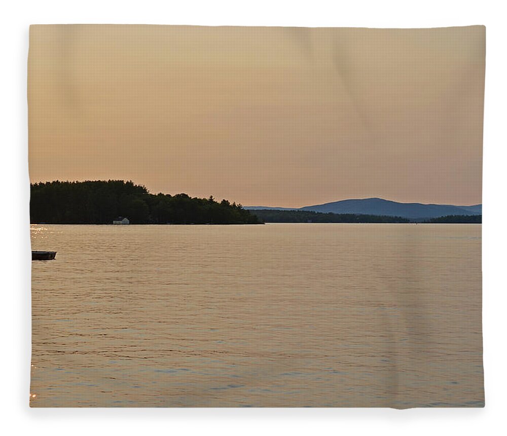 Lake Fleece Blanket featuring the photograph Lake Winnipesaukee row boat sunset by Toby McGuire