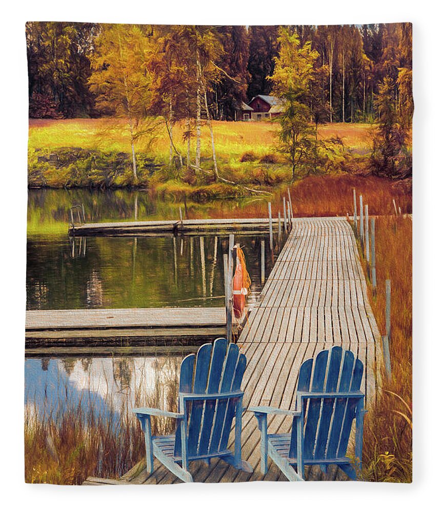 Appalachia Fleece Blanket featuring the photograph Lakeside in Autumn Painting by Debra and Dave Vanderlaan