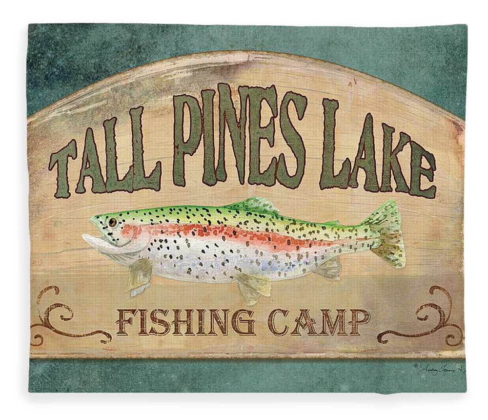 Rainbow Trout Fleece Blanket featuring the painting Lakeside Lodge - Fishing Camp by Audrey Jeanne Roberts