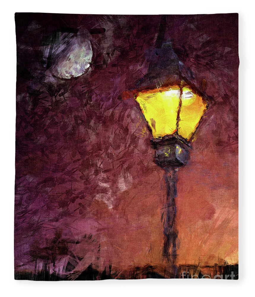 Digital Painting Fleece Blanket featuring the digital art Lamp And Moon by Phil Perkins