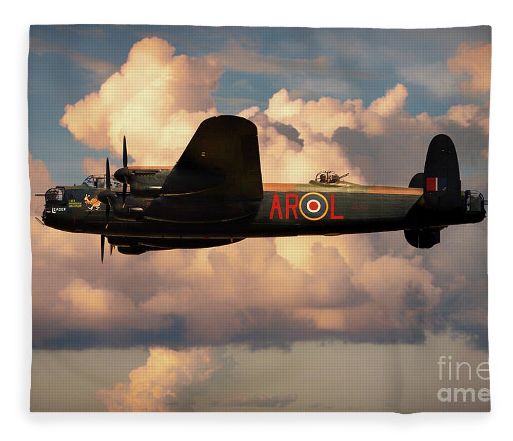 Lancaster Bomber Fleece Blanket featuring the digital art Lancaster L-Leader by Airpower Art