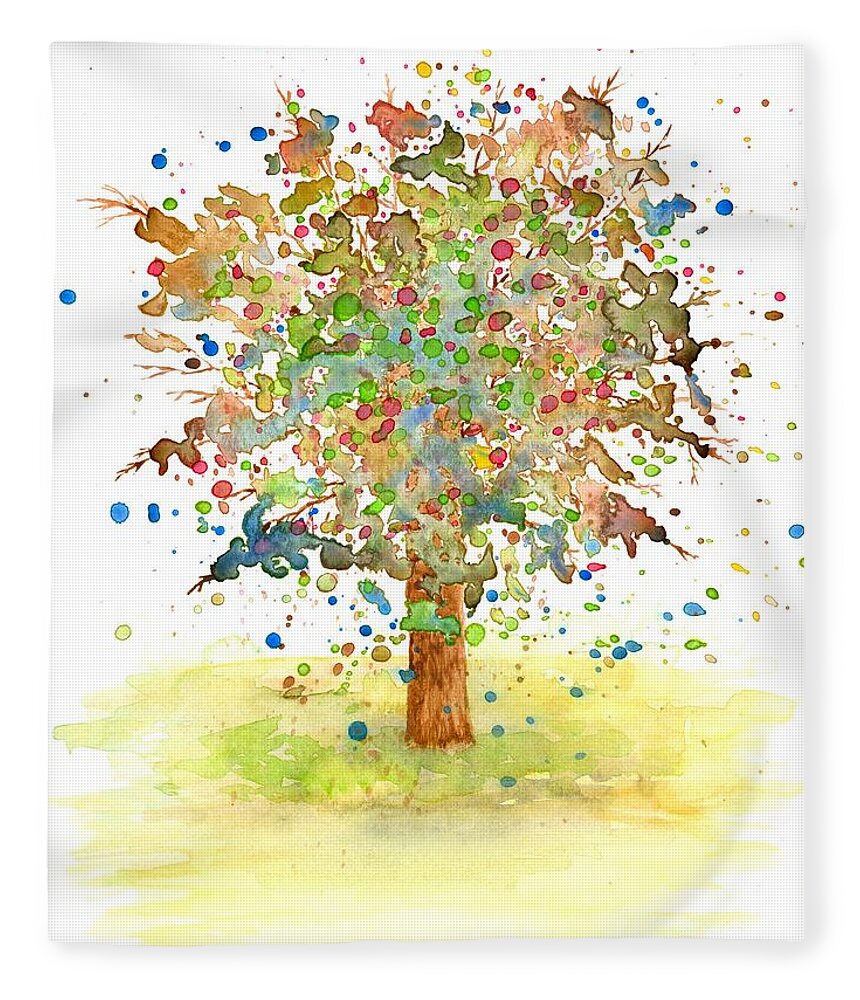 Tree Fleece Blanket featuring the painting Landscape 466 by Lucie Dumas