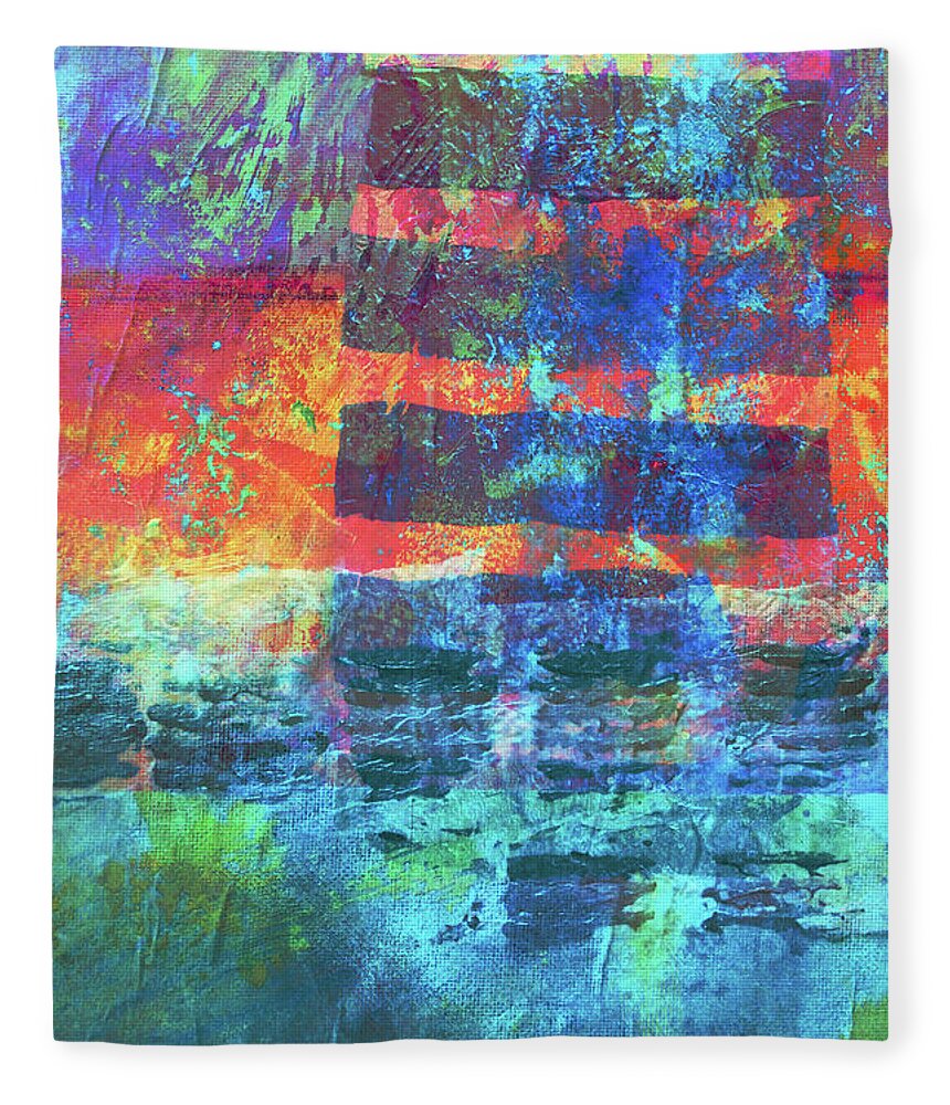 Large Blue Abstract Painting Fleece Blanket featuring the painting Language by Nancy Merkle