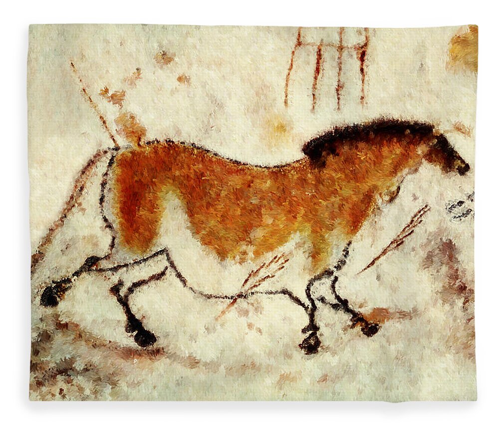 Lascaux Prehistoric Horse Fleece Blanket featuring the digital art Lascaux Prehistoric Horse by Weston Westmoreland