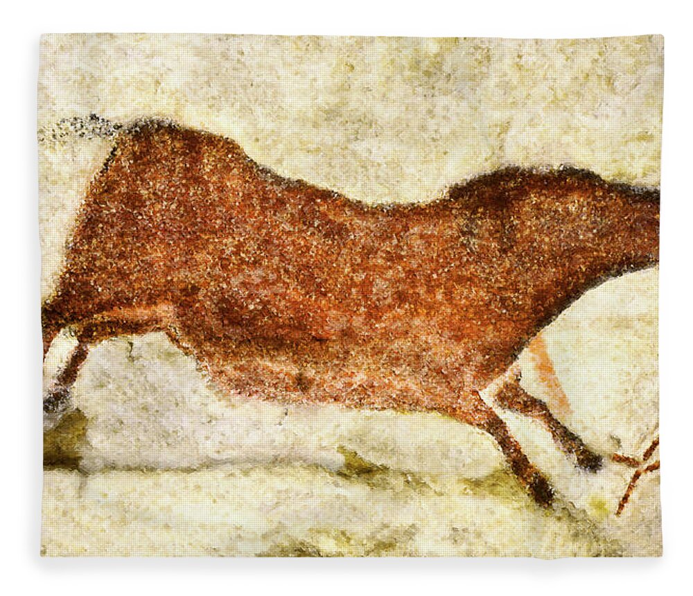 Lascaux Fleece Blanket featuring the painting Lascaux Red Horse by Weston Westmoreland