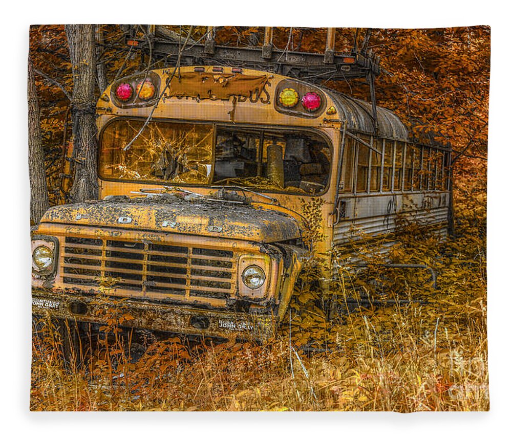 Last Stop School Bus Fleece Blanket featuring the digital art Last Stop School Bus by Randy Steele
