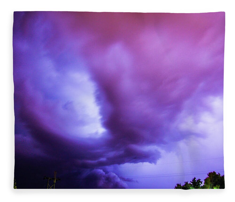 Nebraskasc Fleece Blanket featuring the photograph Late Night Nebraska Shelf Cloud 001 by NebraskaSC