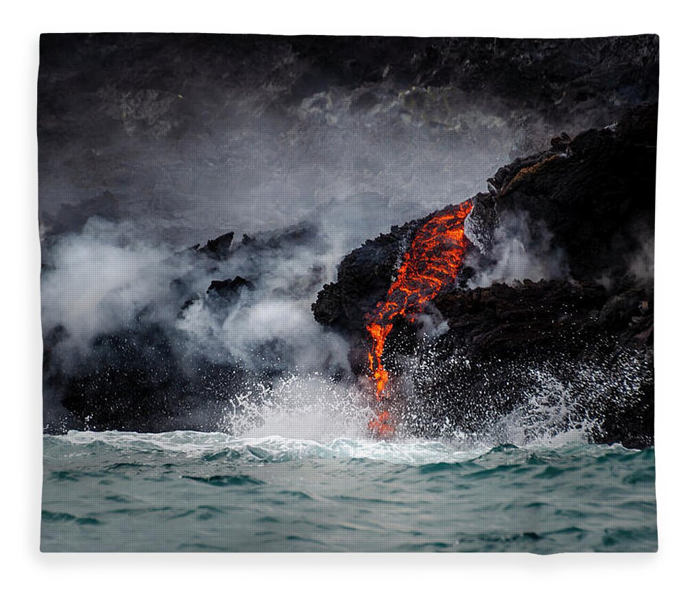 Lava Fleece Blanket featuring the photograph Lava Dripping into the Ocean by Daniel Murphy