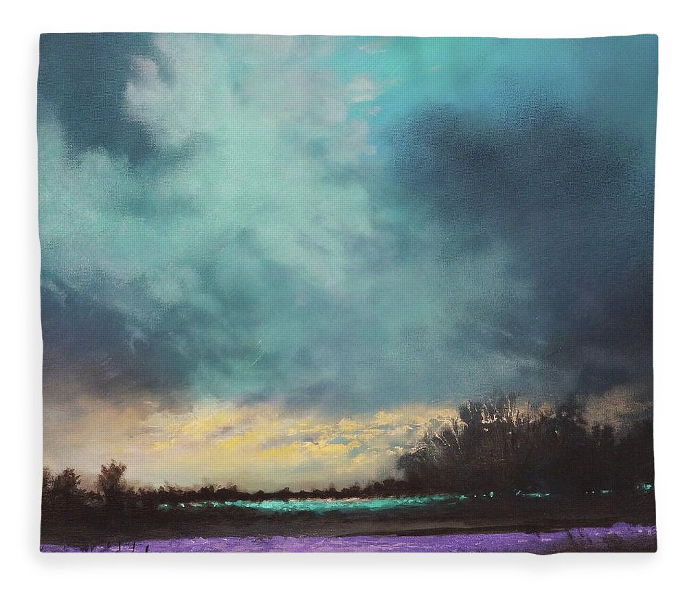 Blue And Lavender; Contemporary Landscape; Tom Shropshire Painting Fleece Blanket featuring the painting Lavender Fields by Tom Shropshire