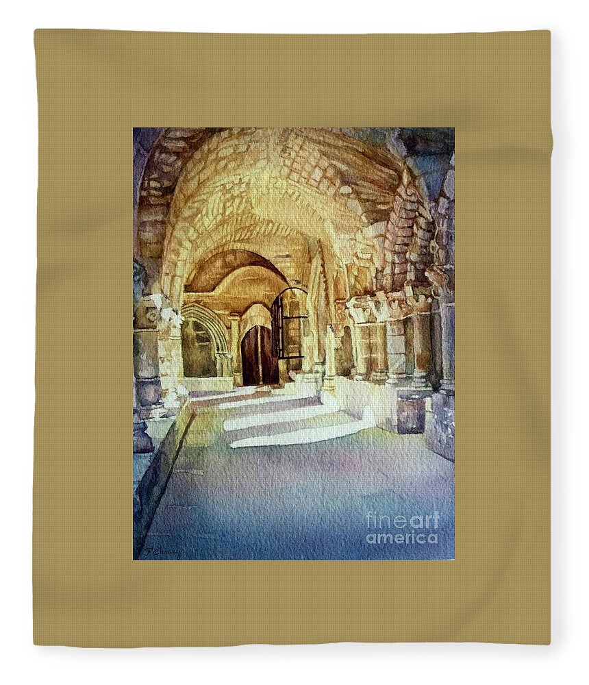 Cloitre Fleece Blanket featuring the painting Le Cloitre by Francoise Chauray