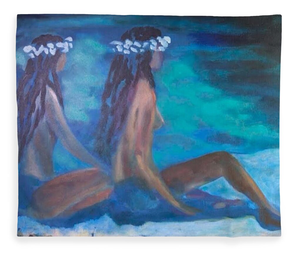 Hawaiian Girls Fleece Blanket featuring the painting Le Hawaiane by Enrico Garff