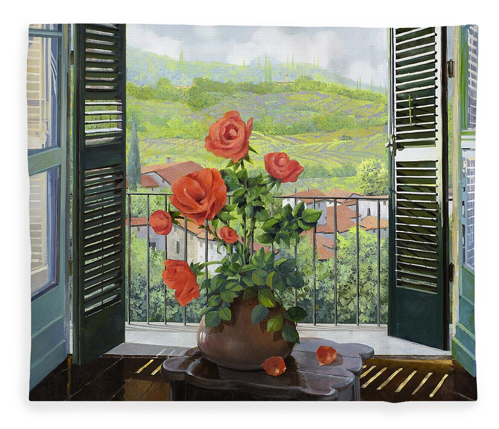 Landscape Fleece Blanket featuring the painting Le Persiane Sulla Valle by Guido Borelli