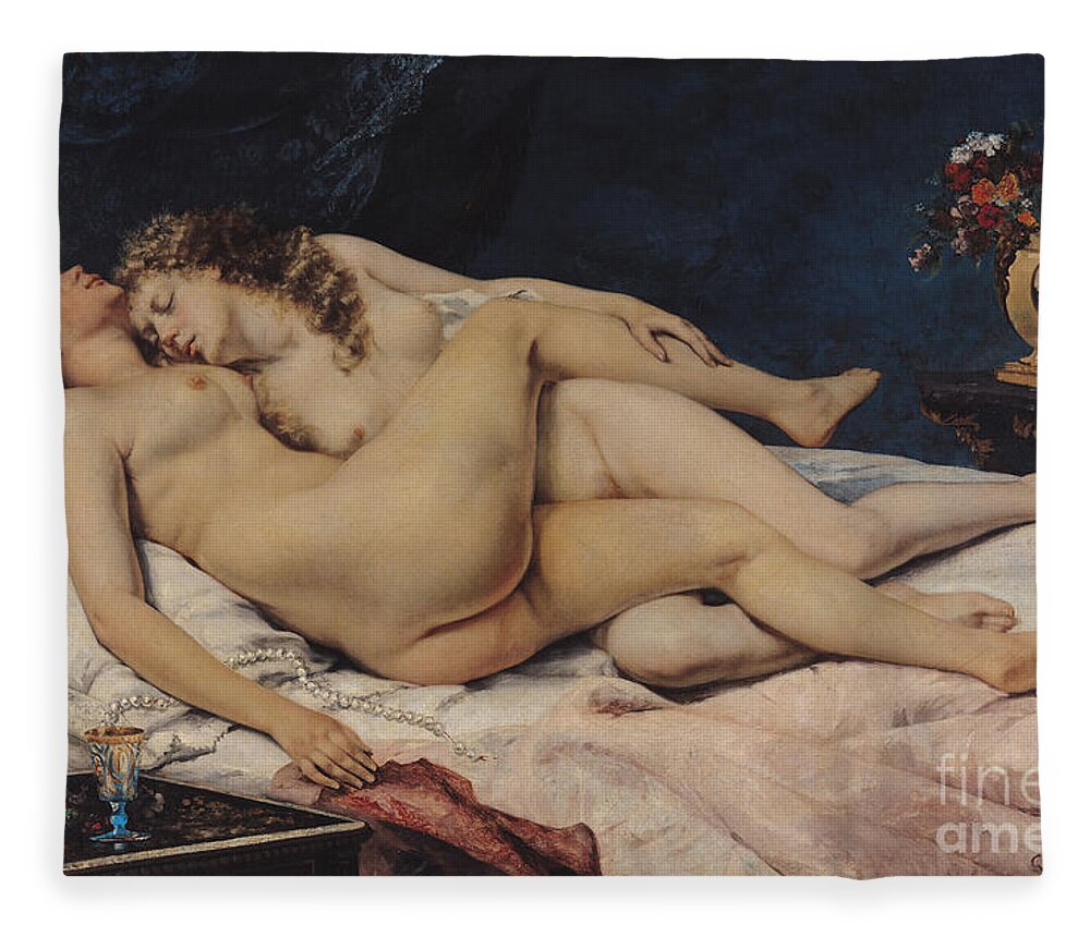 Love Fleece Blanket featuring the painting Sleep by Gustave Courbet by Gustave Courbet
