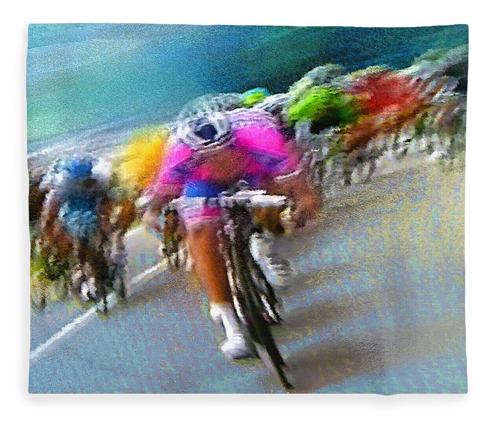 Sports Fleece Blanket featuring the painting Le Tour de France 09 by Miki De Goodaboom