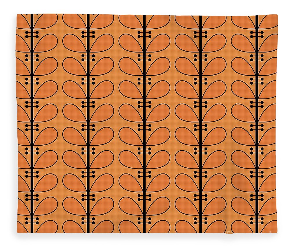 Mid Century Modern Fleece Blanket featuring the digital art Leaves in Orange by Donna Mibus