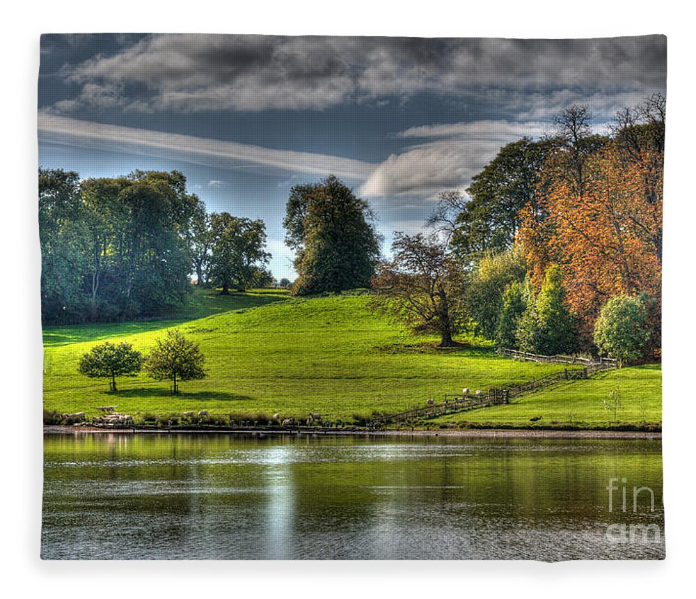 Leeds Castle Fleece Blanket featuring the photograph Leeds Castle Lake View by Chris Thaxter