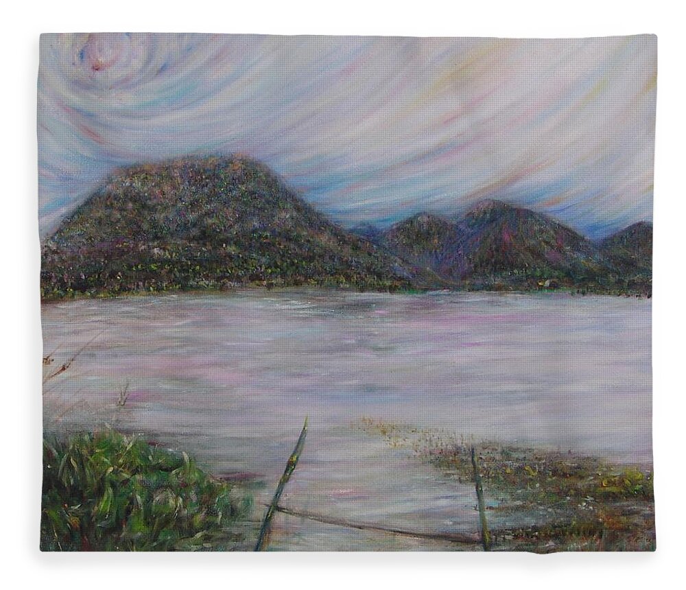 Thailand Fleece Blanket featuring the painting Legend of The Mountain by Sukalya Chearanantana