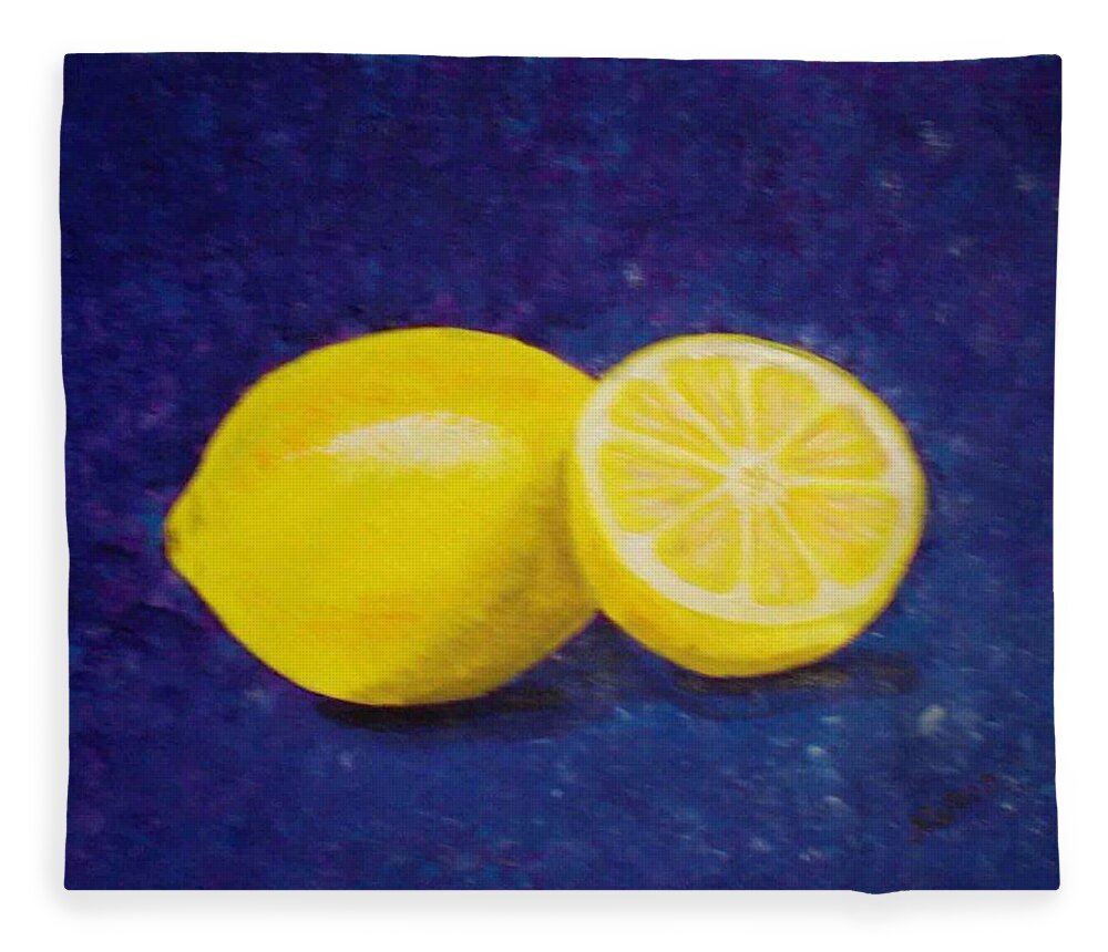 Lemon Fleece Blanket featuring the painting Lemon and a Half by Nancy Sisco