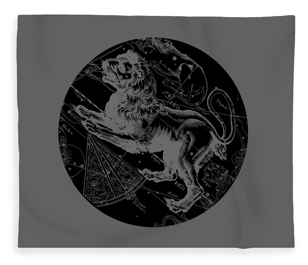 Leo Fleece Blanket featuring the digital art Leo Zodiac Sign Hevelius Circa 1690 by Garaga Designs