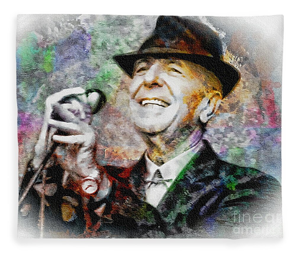 Leonard Cohen Fleece Blanket featuring the painting Leonard Cohen - Tribute Painting by Ian Gledhill
