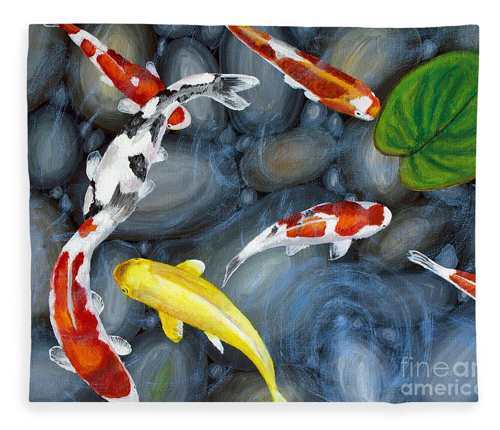 Koi Fish Fleece Blanket featuring the painting Let's Go Swimming by Laura Forde