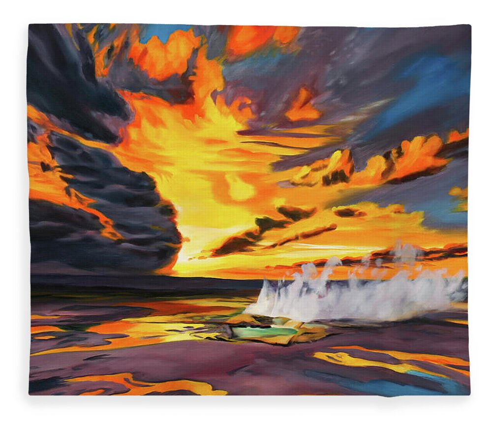 Yellowstone National Park Fleece Blanket featuring the painting Letting Off Steam by Sandi Snead