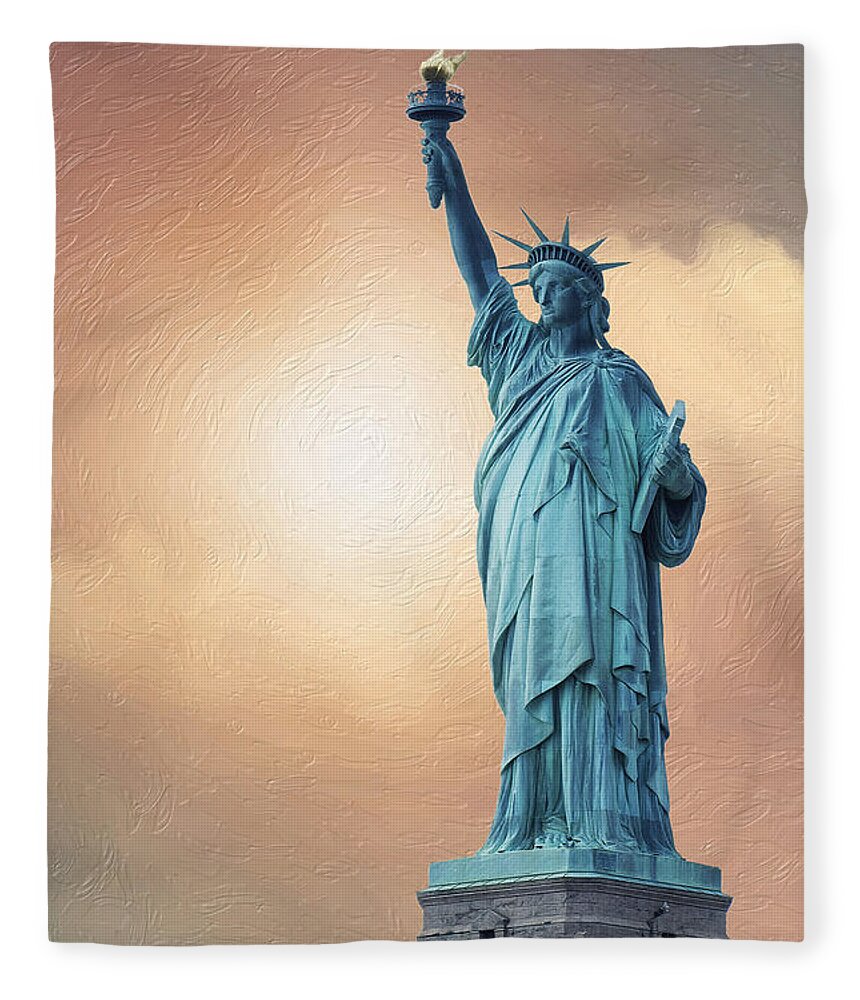 'cityscapes And Skylines' Collection By Serge Averbukh Fleece Blanket featuring the digital art Liberty Enlightening the World by Serge Averbukh