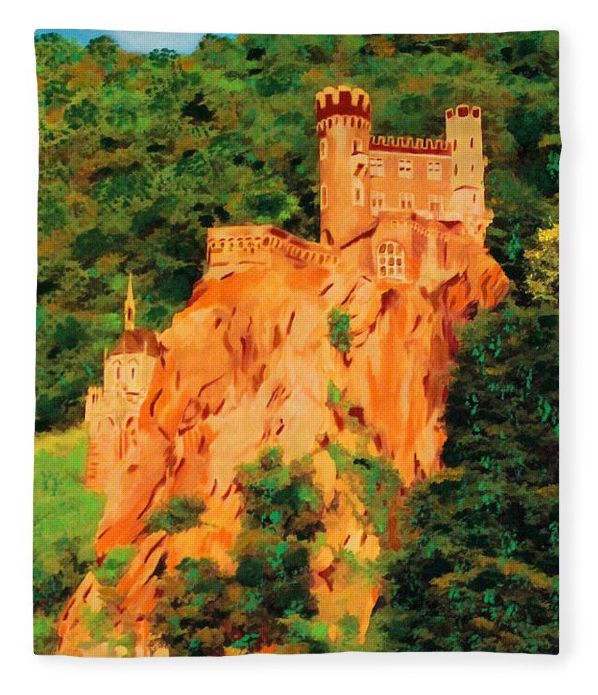 Lichtenstein Fleece Blanket featuring the painting Lichtenstein Castle by Deborah Boyd