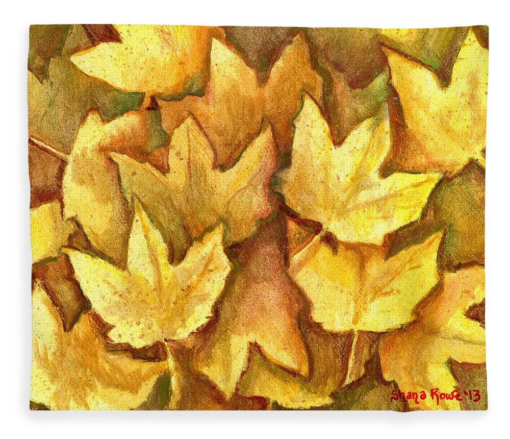 Leaf Fleece Blanket featuring the painting Life is Golden by Shana Rowe Jackson